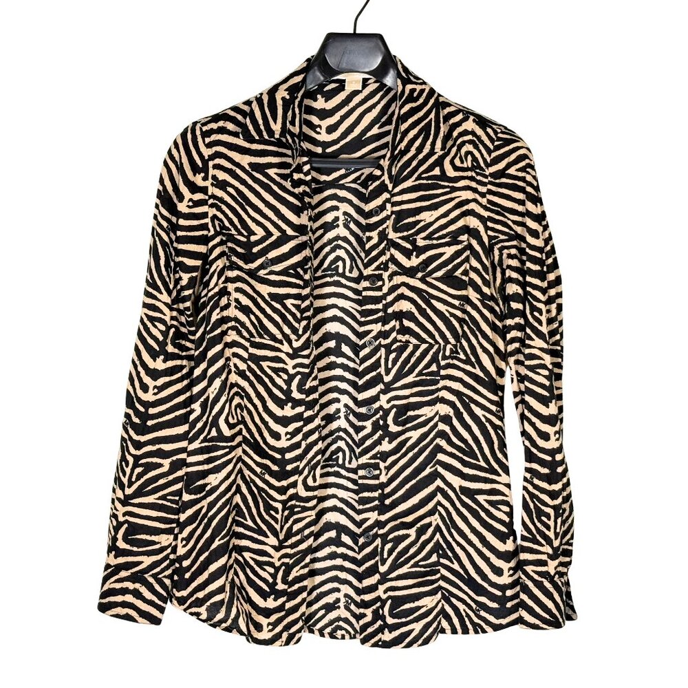 Michael Kors Zebra Print Button Down Blouse Size 6 Women’s Animal Print Top